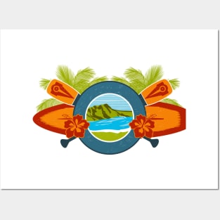 Hawaiian Island Ocean Sea Diamond Head Emblem Posters and Art